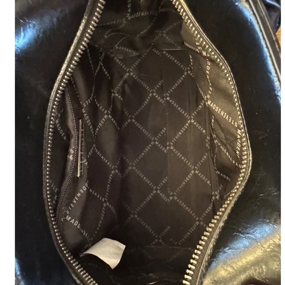 Steve Madden Bmiley Black Distressed Grommet Studded Crossbody Satchel Bag